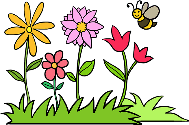 Point Drawing Garden - Draw A Flower Garden Clipart (680x678), Png Download