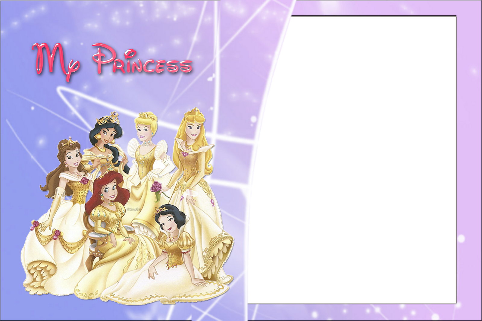 Molduras Princesas - Cartoon Black And White Disney Princess Clipart (1600x1067), Png Download