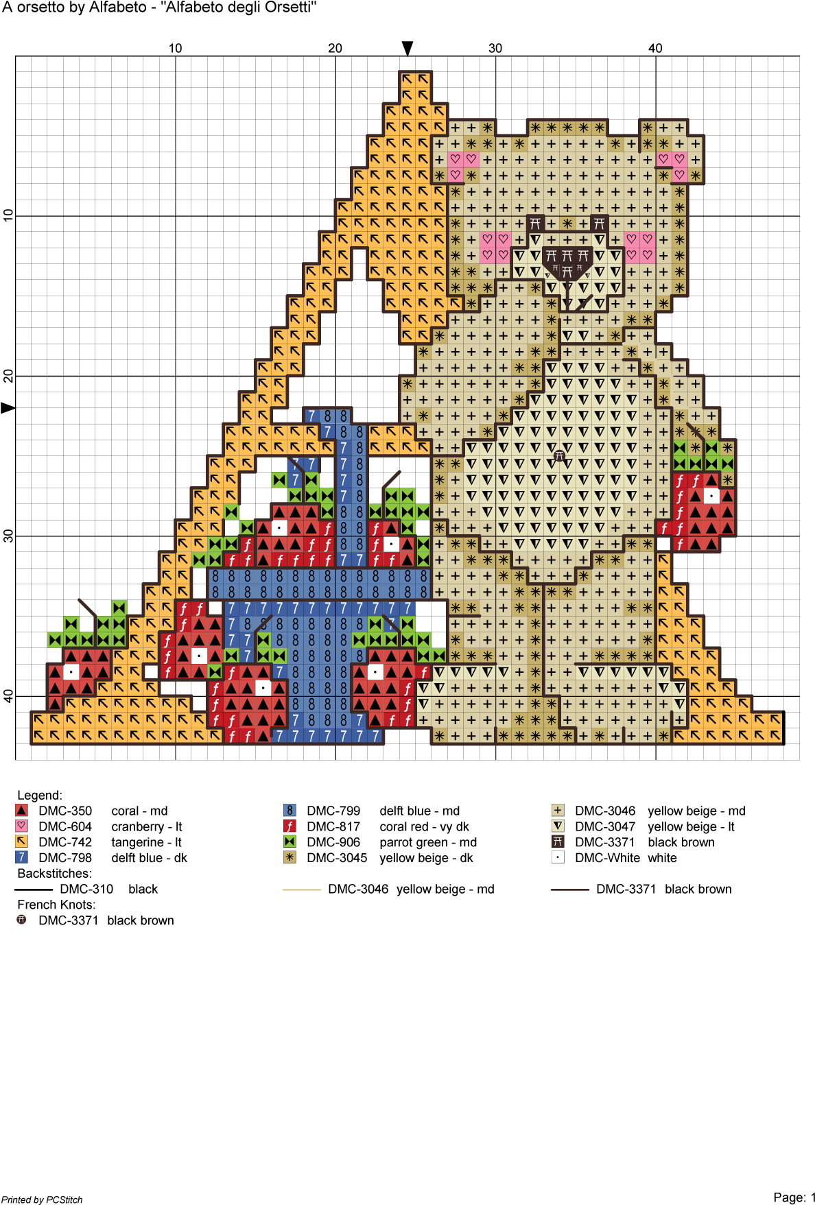 Alfabeto Degli Orsetti - Cross-stitch Clipart (1246x1772), Png Download