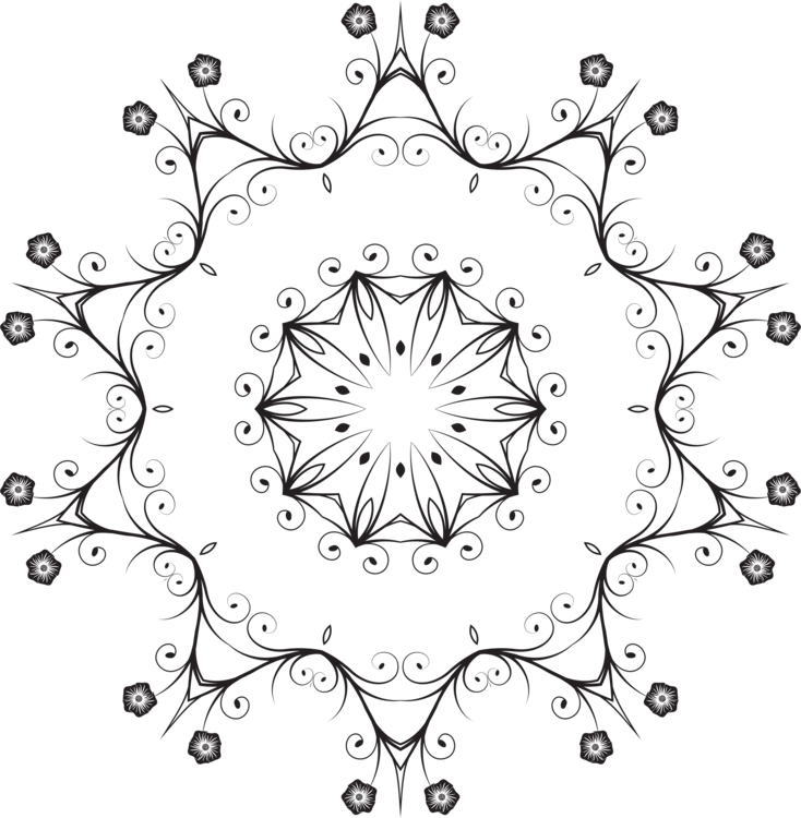 Silhouette Lace Line Art Floral Design Clipart (734x750), Png Download