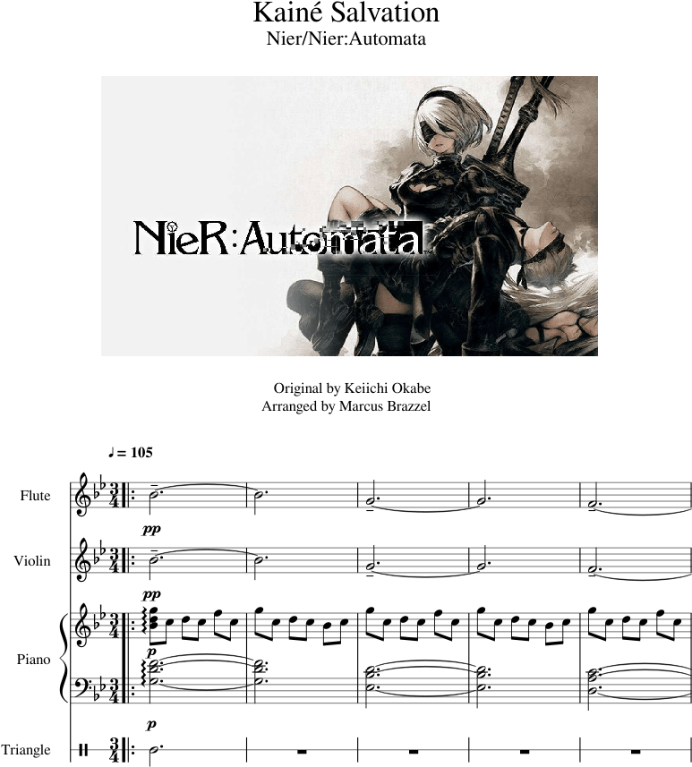 Kainé Salvation Sheet Music For Flute, Violin, Piano, - Nier Automata Wallpaper Game Clipart (850x1100), Png Download