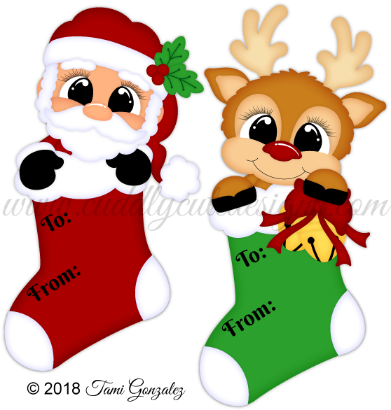 Santa & Reindeer - Cartoon Clipart (600x600), Png Download