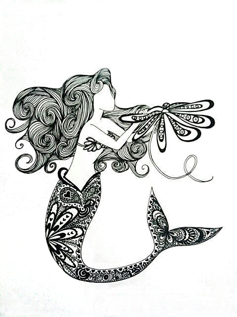 Art Mermaids Pinterest - Henna Mermaid Tattoo Clipart (480x640), Png Download