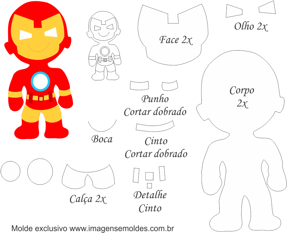 Homem De Ferro - Moldes Super Herois Em Feltro Clipart (1000x820), Png Download