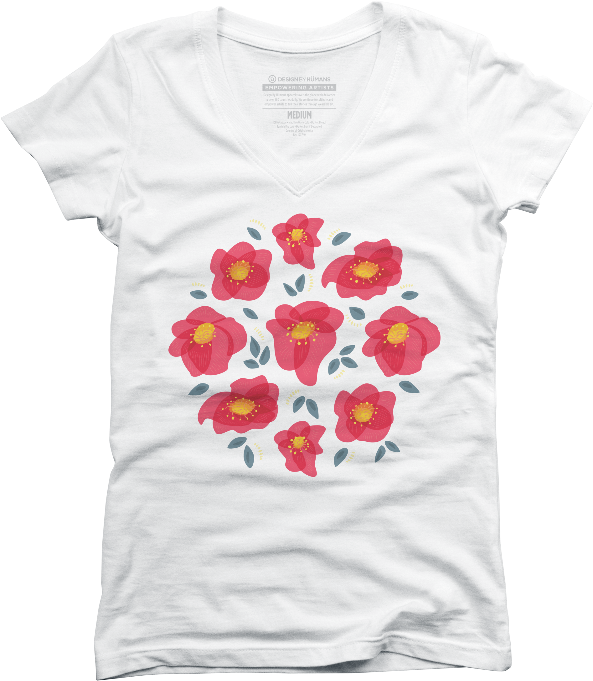 Pretty Flowers With Bright Pink Petals Juniors V Neck - T-shirt Clipart (2100x2400), Png Download