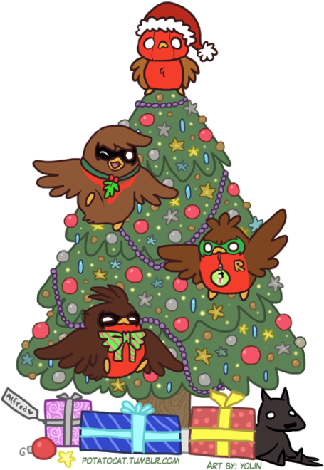 Batfamily The Birdbros Are Using Teamwork To - Christmas Art Clipart (500x689), Png Download