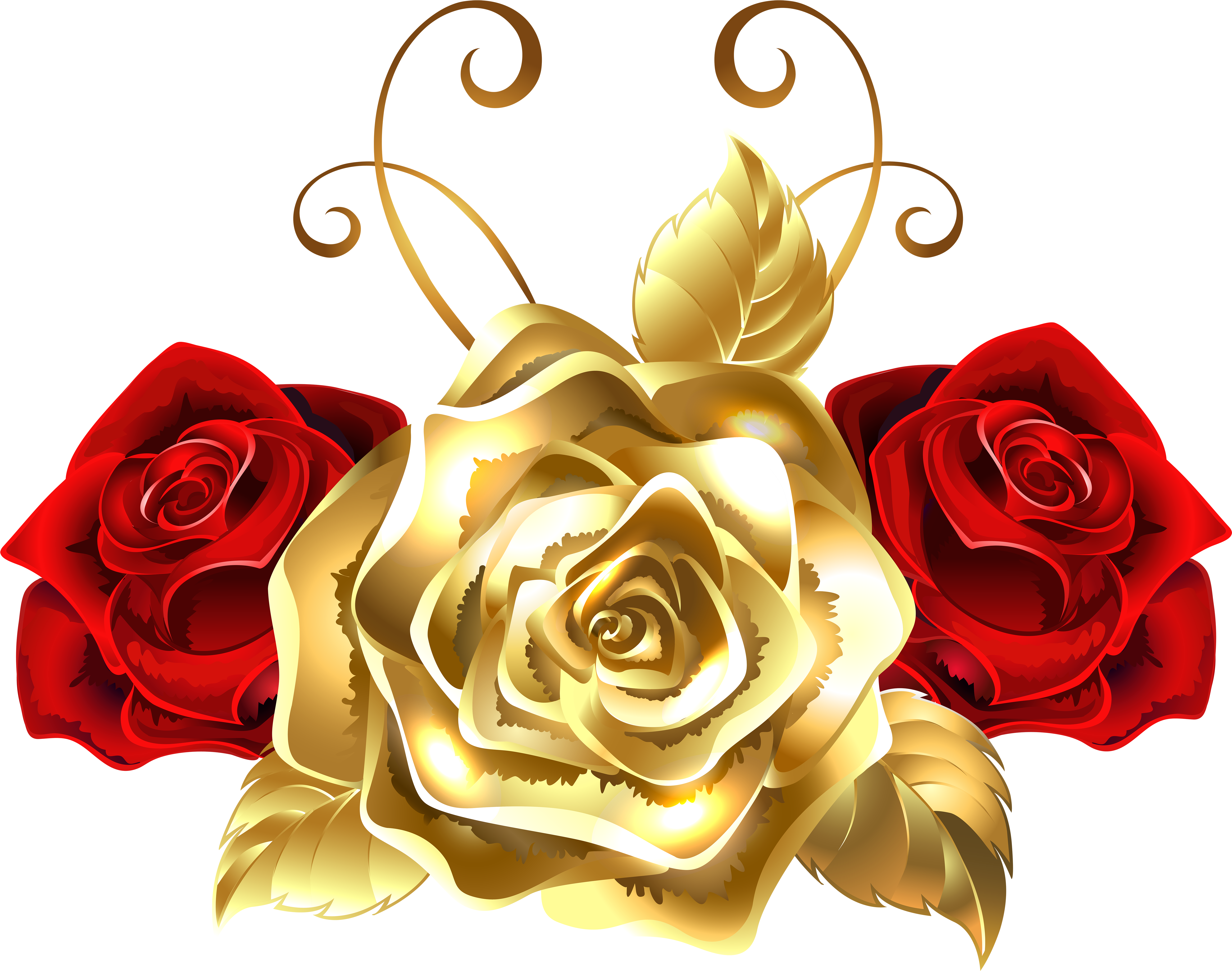 Gold And Red Roses Png Clip Art Image - Gold And Red Roses Png Transparent Png (6000x4730), Png Download