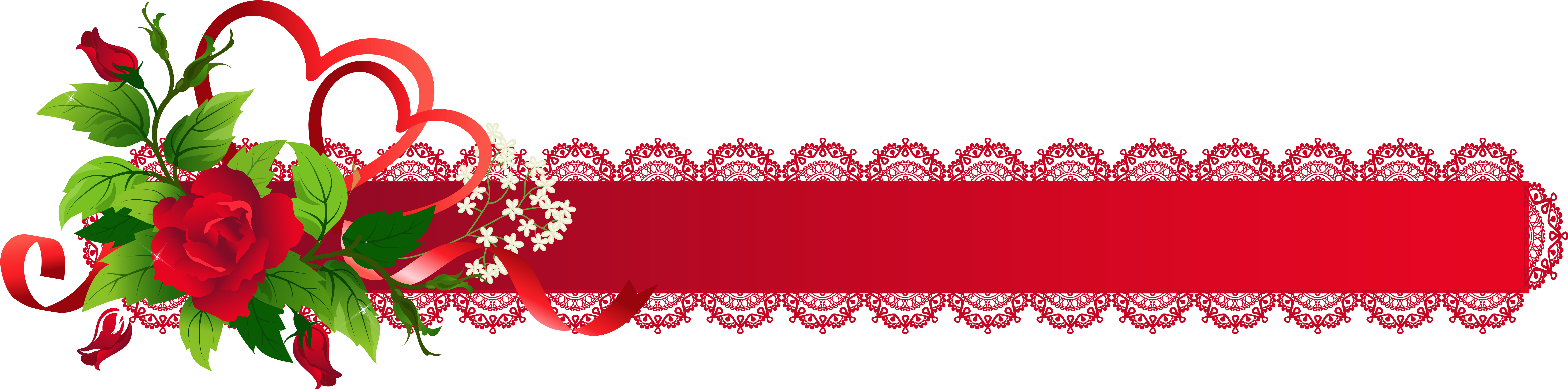 Red Deco Ribbon With Rose Png Clipart Transparent Png (7953x2274), Png Download