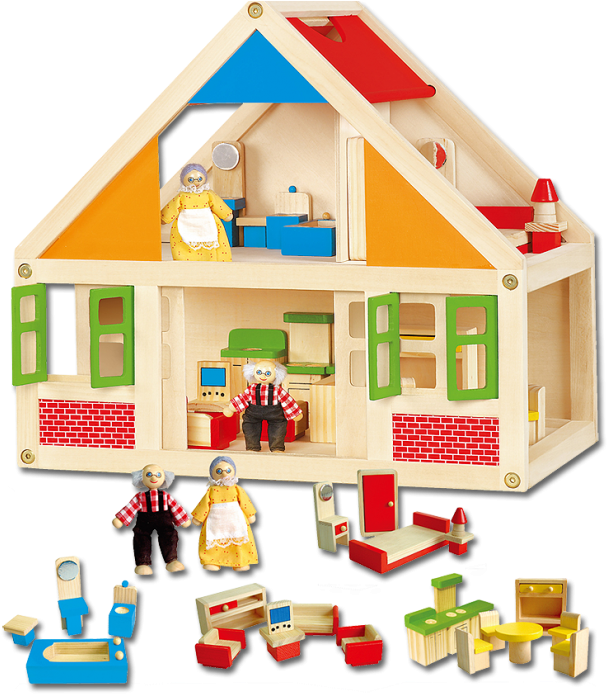 Dollhouse Viga Wooden Toys - Little Wooden Dolls House Clipart (607x694), Png Download