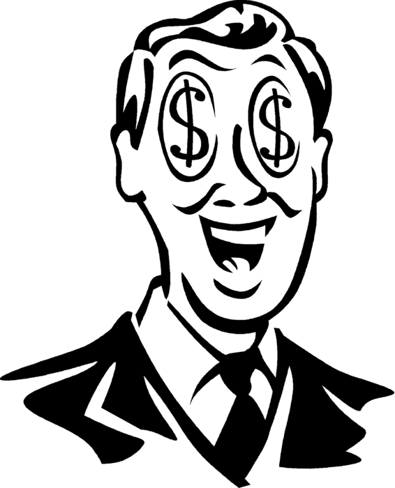 Eyes Vector Png - Man With Dollar Signs In Eyes Clipart (566x700), Png Download