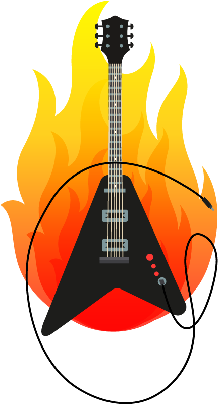 Electric Guitar Sticker With Flame - Fuego Con Guitarra Png Clipart (459x800), Png Download