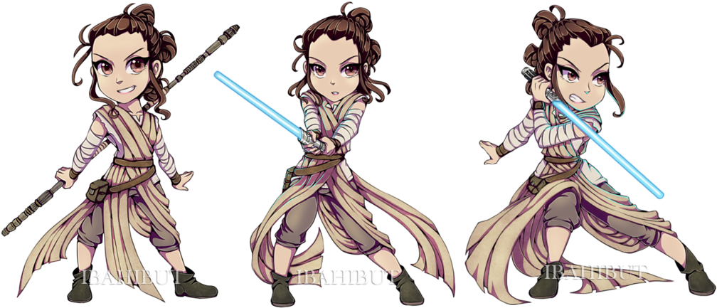 "chibi Rey In Action" By Adibah Balqis - Rey Star Wars Chibi Clipart (1024x449), Png Download