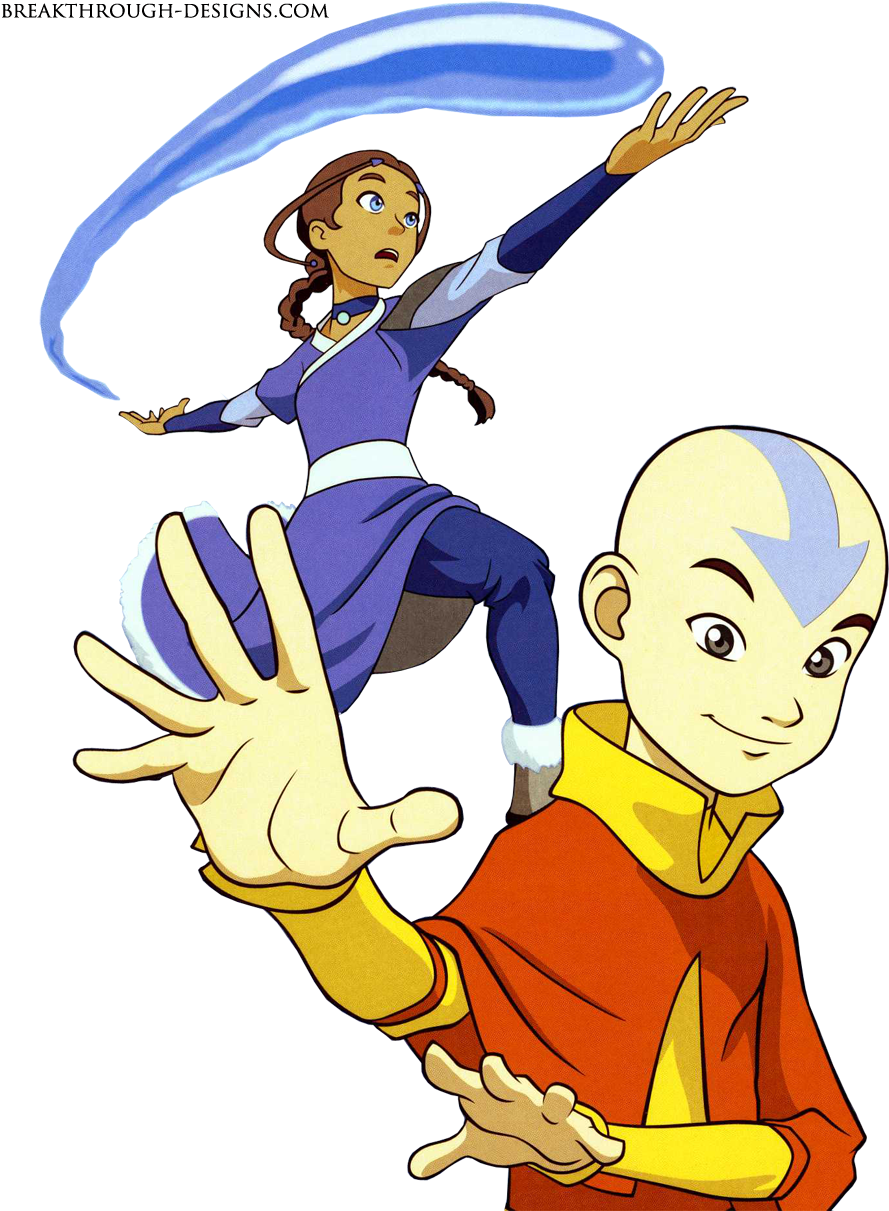 Aang & Katara Render - Katara And Aang Bending Clipart (900x1221), Png Download