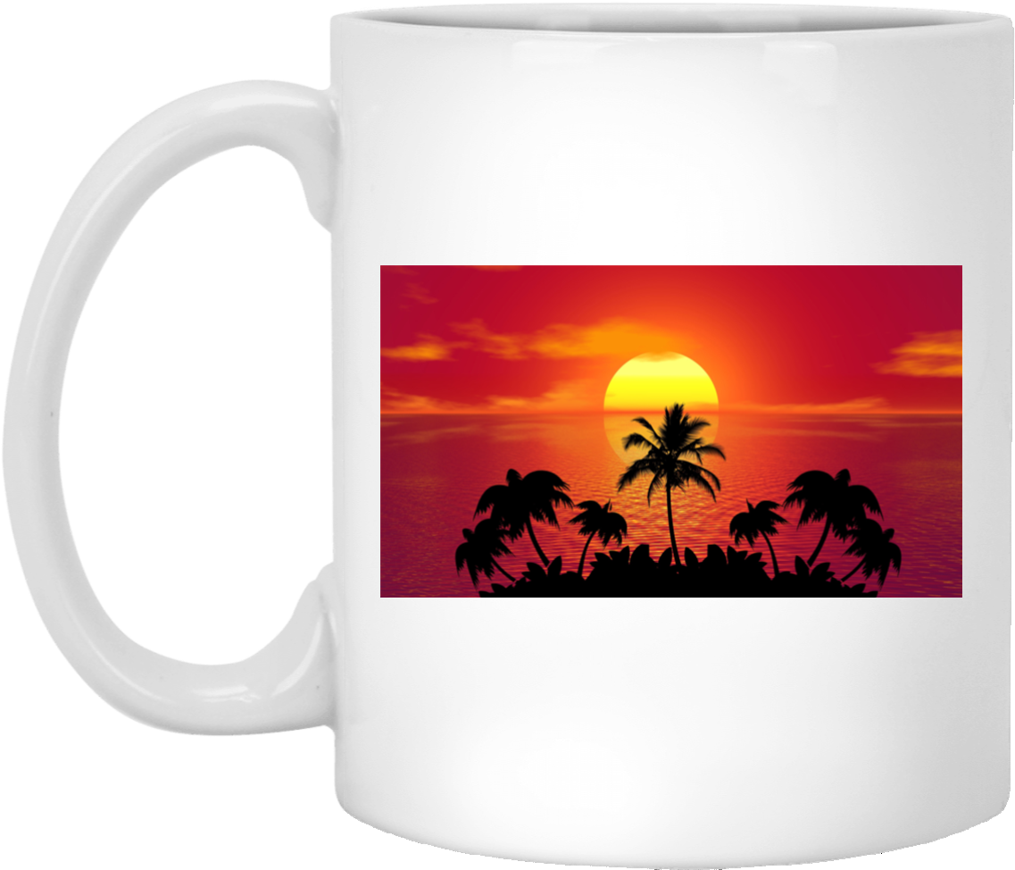 Tropical Beach Hr White Drinkware - Beautiful View Of Sunrise Clipart (1155x1155), Png Download