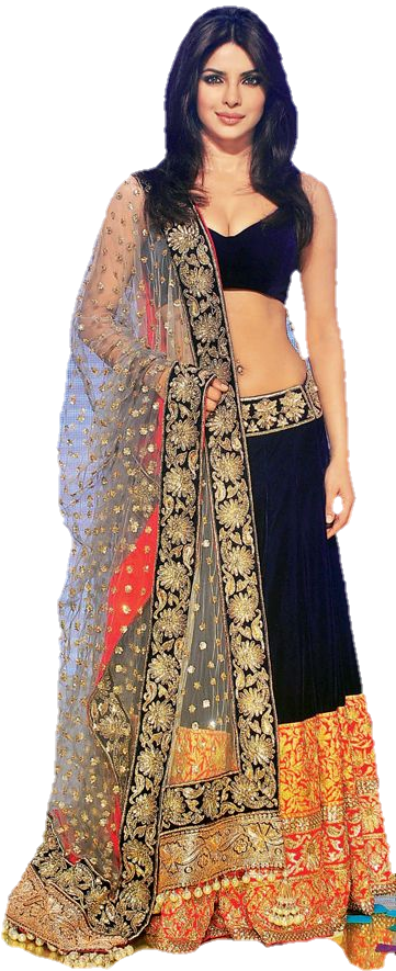 Priyanka Chopra - Priyanka Chopra Blue Velvet Lehenga Clipart (500x929), Png Download
