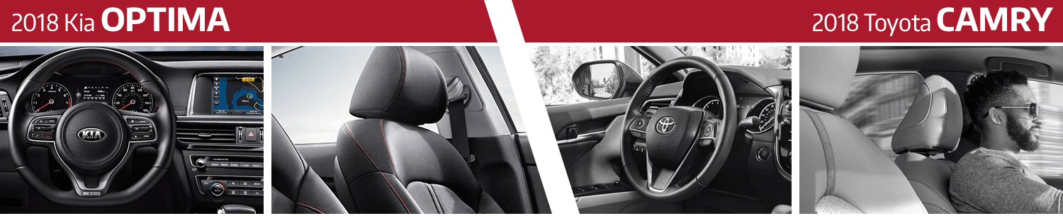 2018 Kia Optima Vs Toyota Camry Interior Comparison - Toyota Camry Clipart (1500x305), Png Download