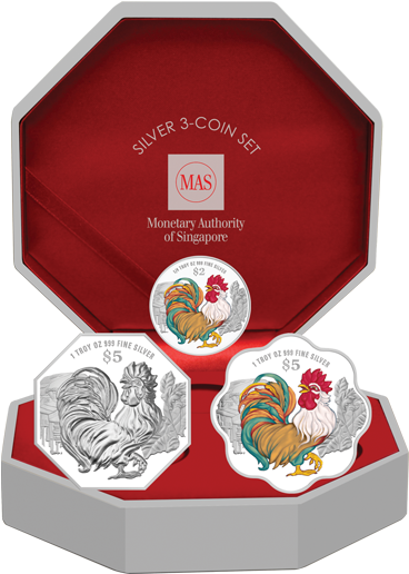 2017 Singapore Lunar Rooster Silver 3-coin Set - Singapore Mint 2019 Coins Clipart (600x800), Png Download