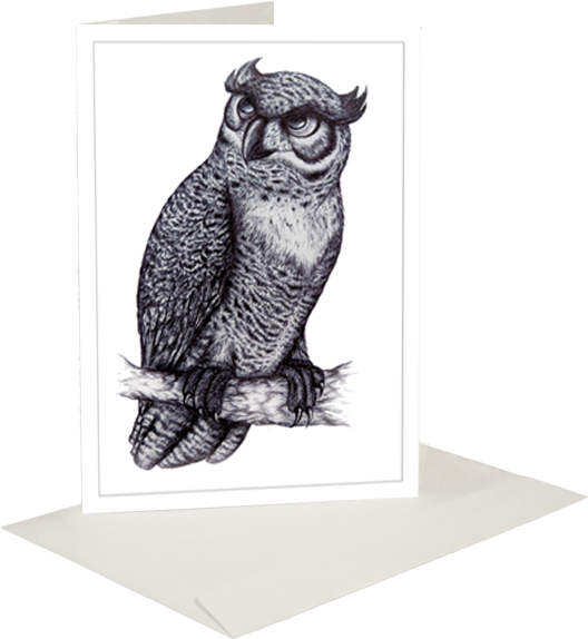 Horned Owl Inkling Greeting Card - Great Horned Owl Clipart (591x591), Png Download