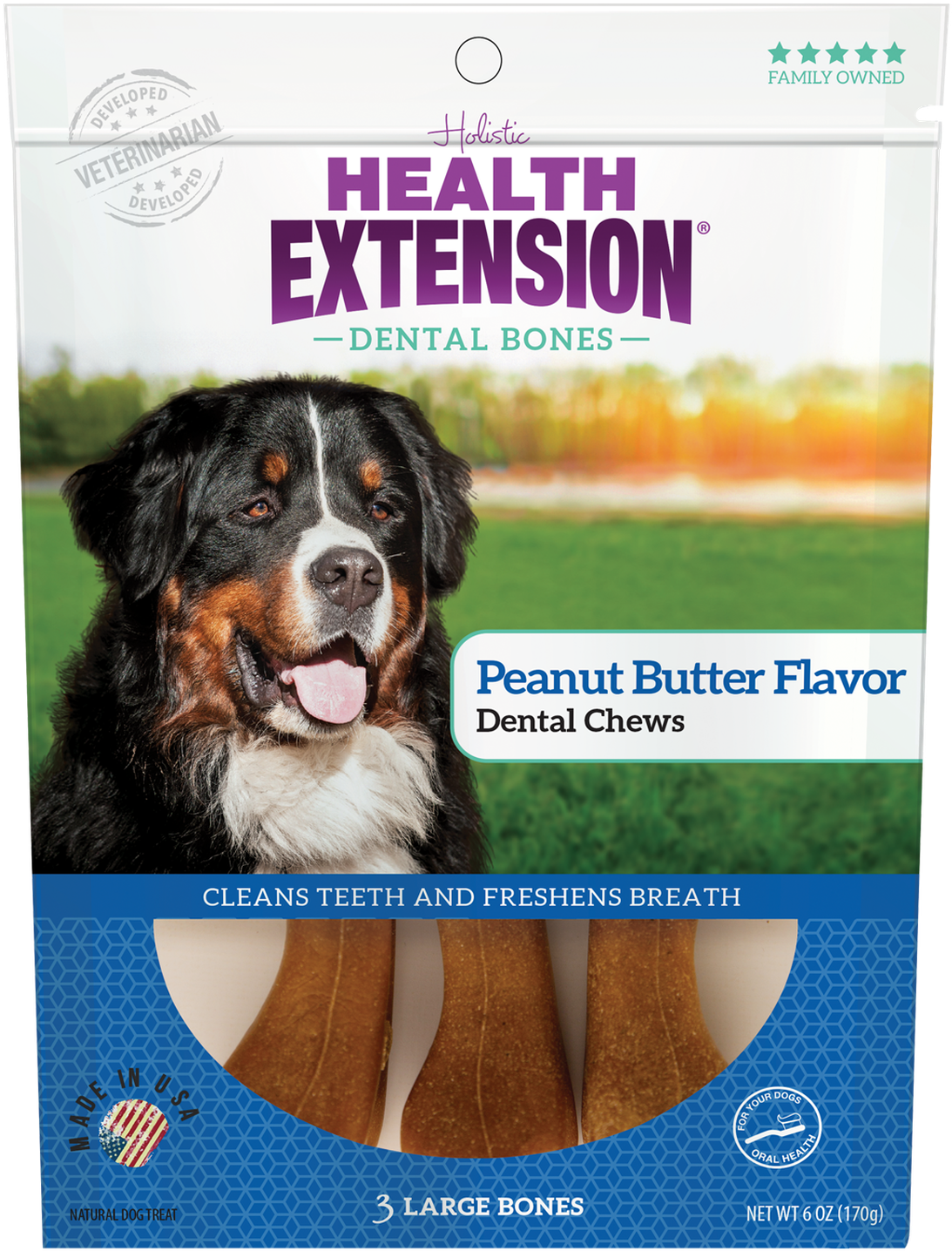 Health Extension Peanut Butter Dental Bones Dog Treats Clipart (1600x1600), Png Download