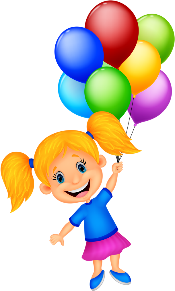Clipart Aniversário - Girl Holding Balloons Clip Art - Png Download (620x1024), Png Download