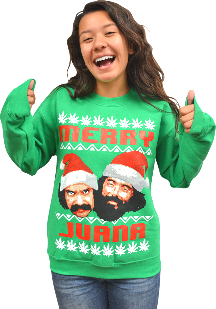Cheech & Chong "merry Juana" Ugly Christmas Sweater - Cheech And Chong Ugly Christmas Sweater Clipart (699x1000), Png Download