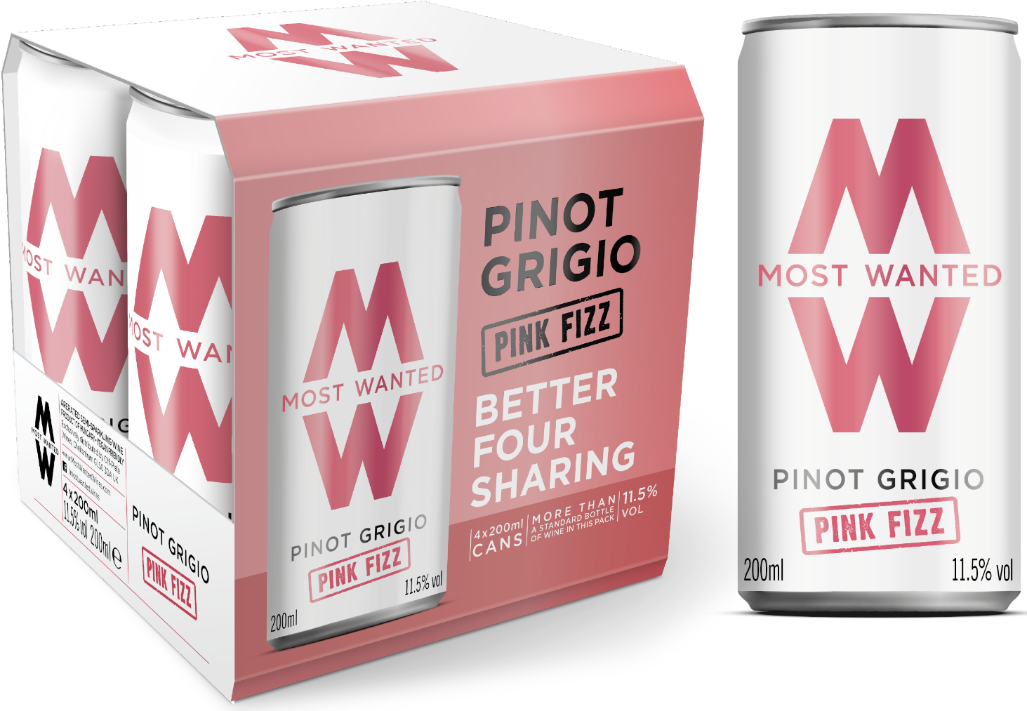Pinot Grigio Pink Fizz Cans - Most Wanted Wine Can Clipart (1464x1028), Png Download