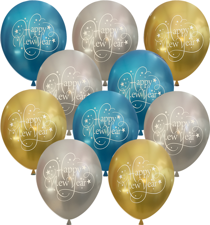 Balloons 12 Inch Happy New Year 15 Pack Metallic Colors - Sphere Clipart (1000x1000), Png Download
