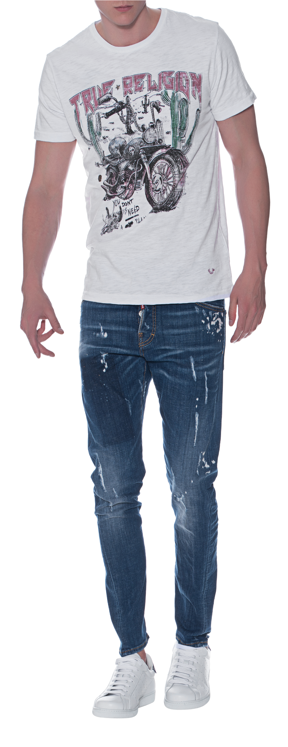 True Religion Desert Bike White Cotton T-shirt With - Sneakers Clipart (1900x2442), Png Download