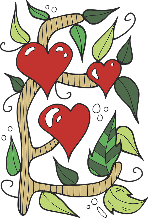 Heart Tree Flower Romantic Love Valentine's Day Clipart (491x720), Png Download