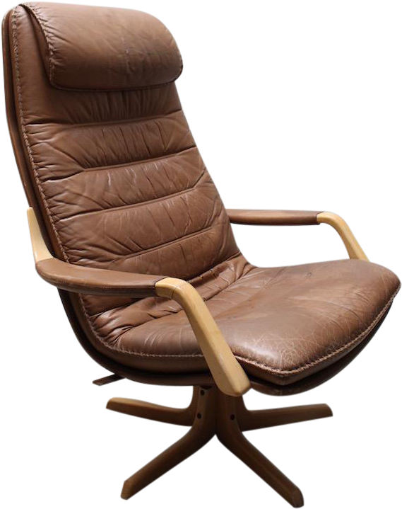 M#century Brown Leather High Back Lounge Chair - Office Chair Clipart (631x798), Png Download