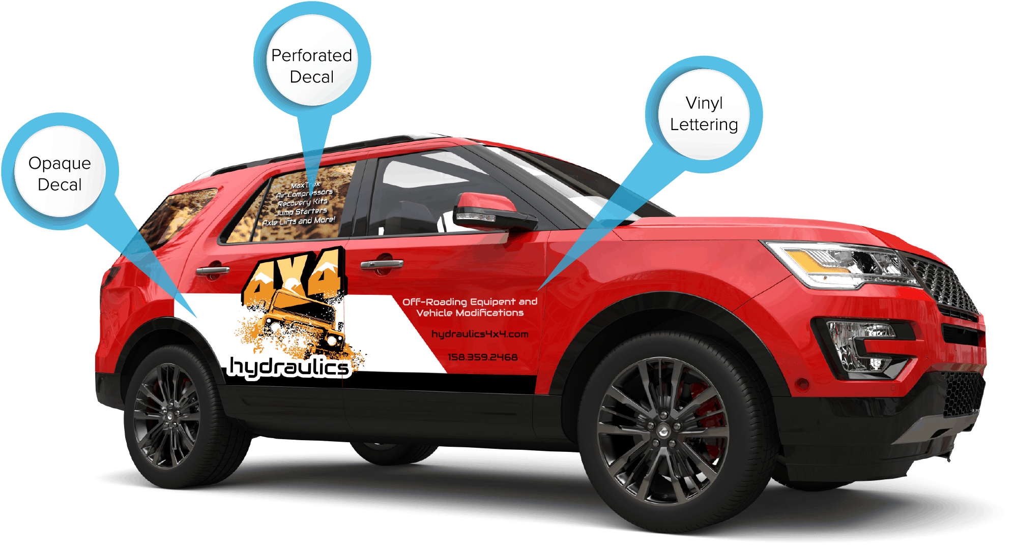 Picture Of Suv With 3 Types Of Decals - Decal Car Clipart (1995x1090), Png Download