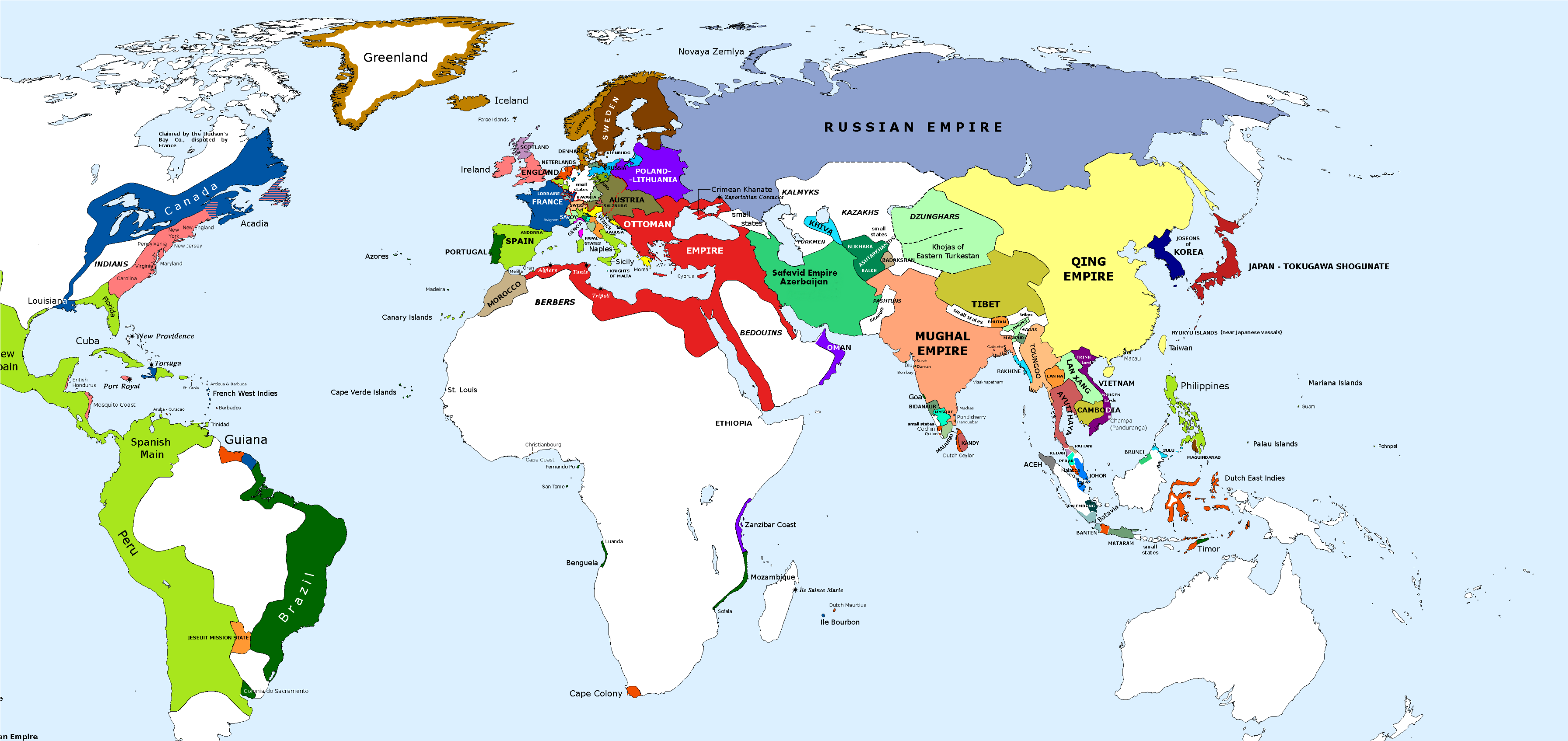 Alexander The Great Empire Map Fresh Safavid Empire - World Map 1700 Clipart (4000x1986), Png Download