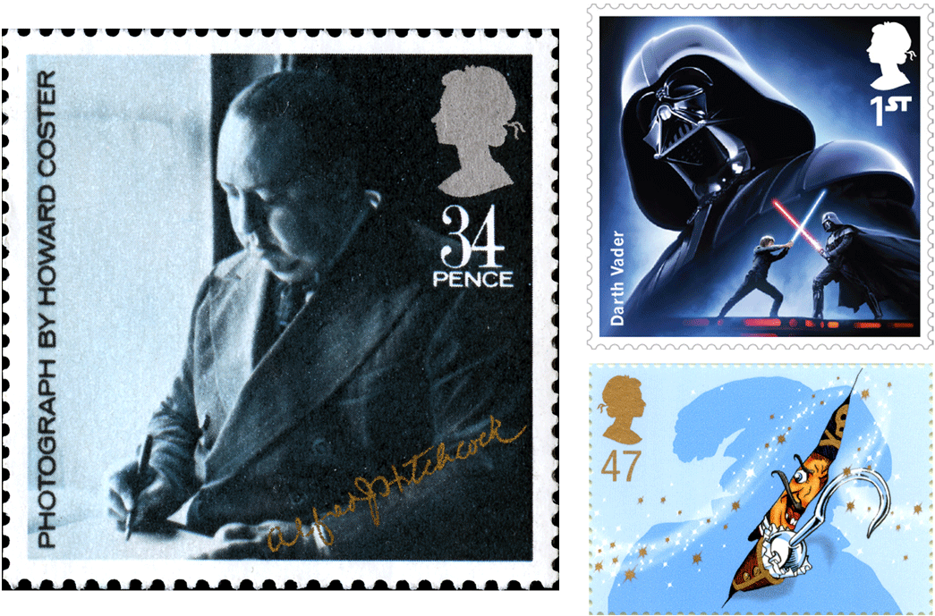Three Stamps Depicting Alfred Hitchcock, Darth Vader - Star Wars Art Darth Vader Clipart (1105x750), Png Download