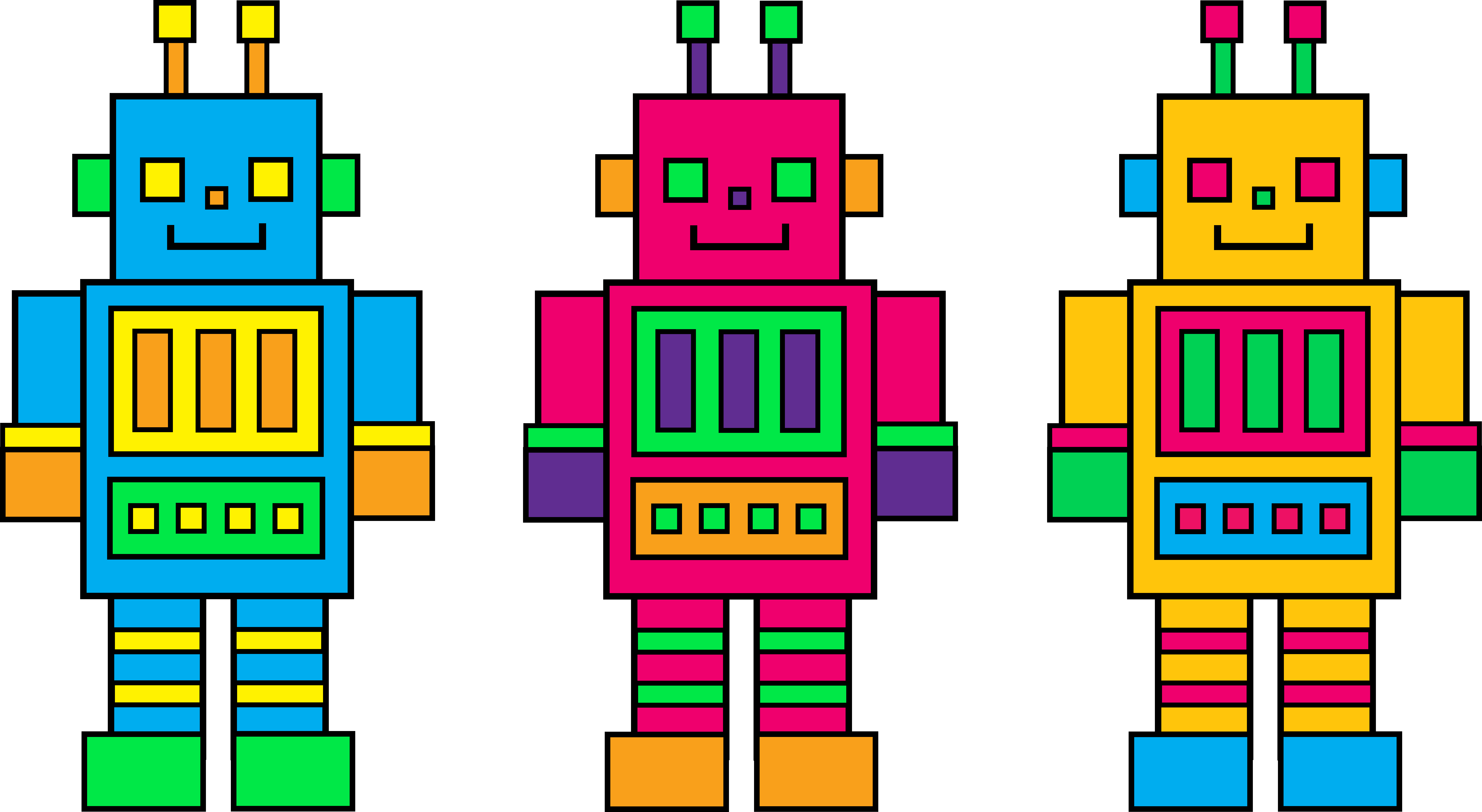 Three Colorful Little Robots - Robot Design Clipart - Png Download (8744x4793), Png Download
