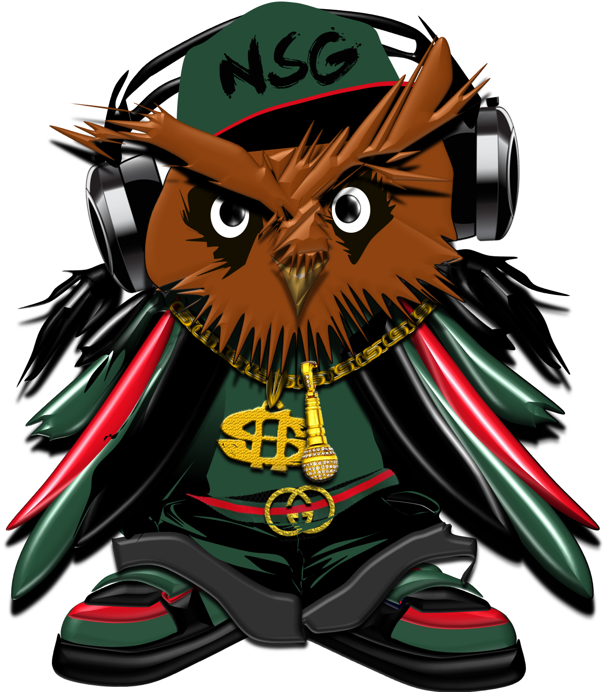 Owl Gucci Green Hat Master - Cartoon Clipart (1176x1347), Png Download