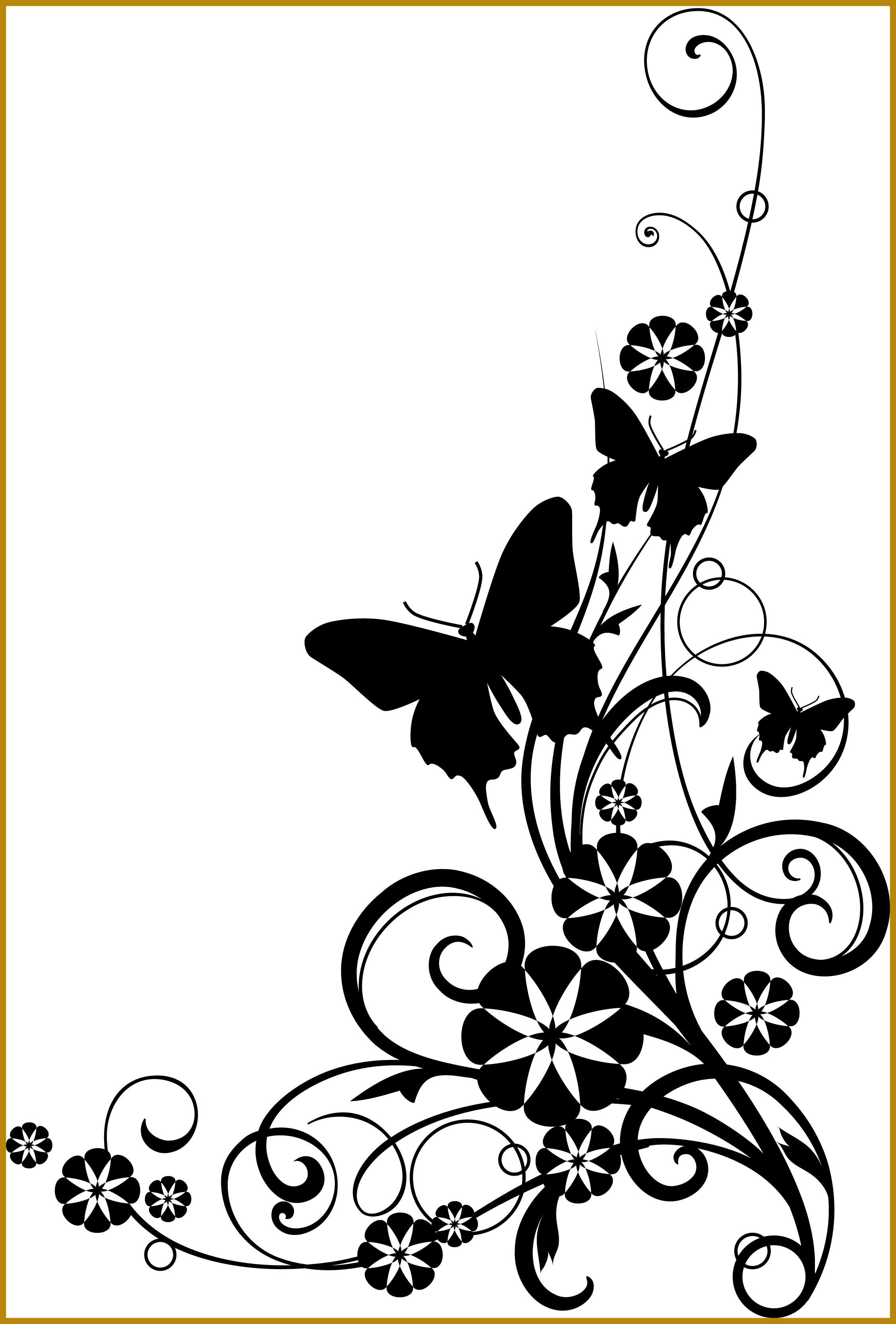 White Drawing Violet - Flowers Clip Art Black And White Border - Png Download (2255x3330), Png Download