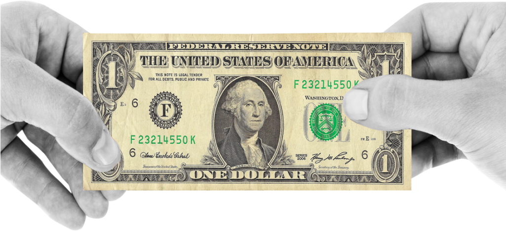 Hand Holding One Dollar Png Transparent Image - 1 Dollar Bill Png Clipart (1024x768), Png Download
