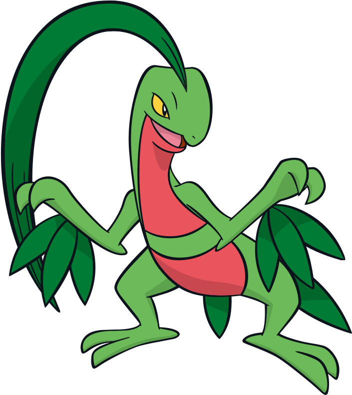 Grovyle Global Link Artwork - Pokemon Shiny Grovyle Plush Clipart (718x800), Png Download