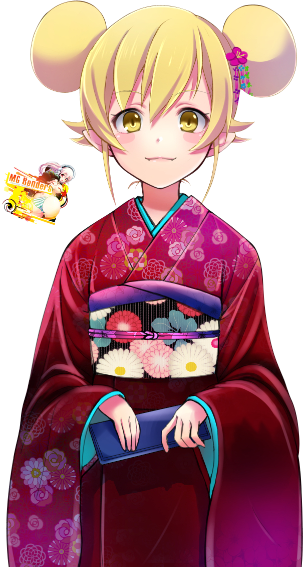 Oshino Shinobu Render Yukata Mg Anime Renders - Monogatari Series Clipart (616x1138), Png Download