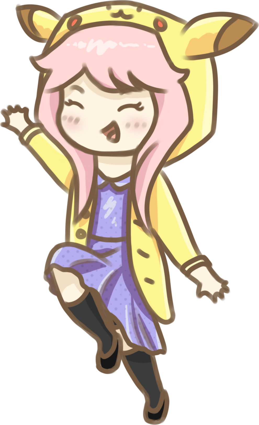 Pikagirl Jumping Chibi - Cartoon Clipart (990x1627), Png Download