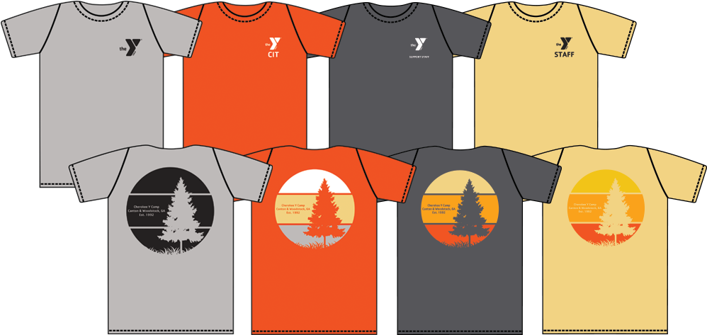 Different Color Staff T Shirts And Camper Custom T - Ymca Summer Camp Shirt Clipart (1000x523), Png Download