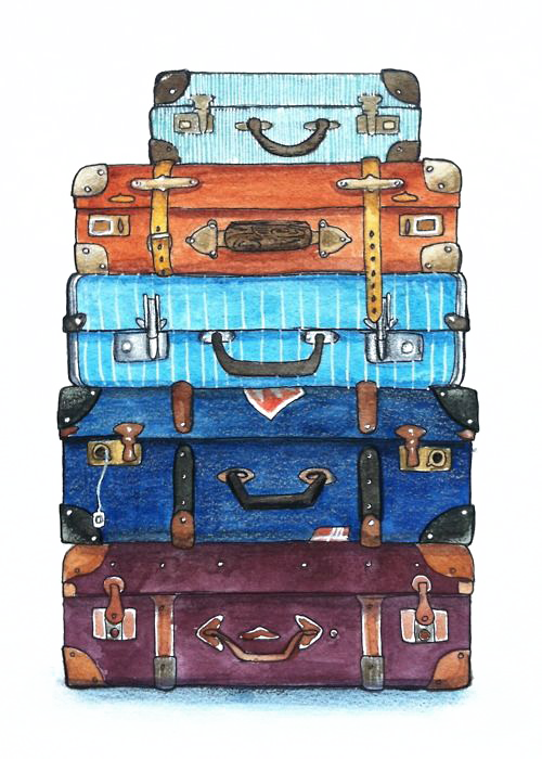 Watercolor Travel Painting Suitcase Free Frame Clipart - Suitcase Watercolor Png Transparent Png (500x700), Png Download