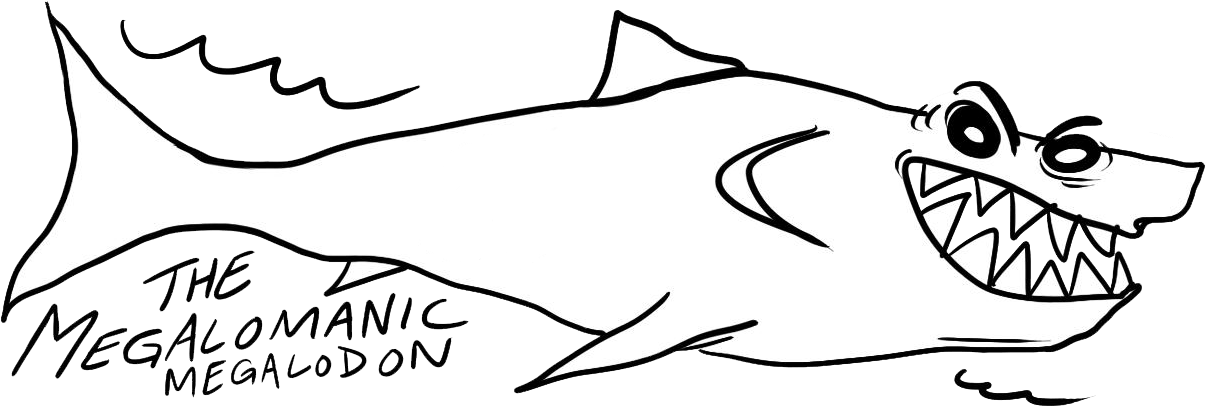 The Megalomanic Megalodon - Line Art Clipart (1223x407), Png Download