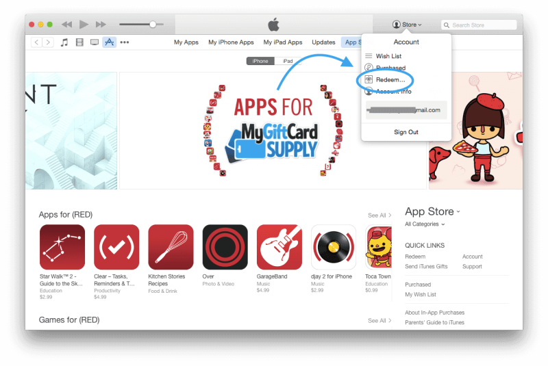 How To Redeem Your Itunes Gift Card Step - Product Red App Store Clipart (800x535), Png Download