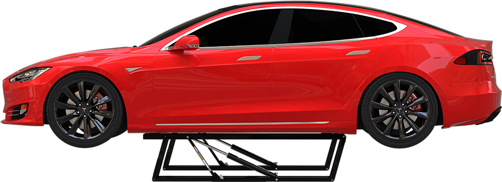 Red Electric Vehicle, A Tesla, On The Xlt Quickjack - Electric Car Lift Clipart (1200x374), Png Download