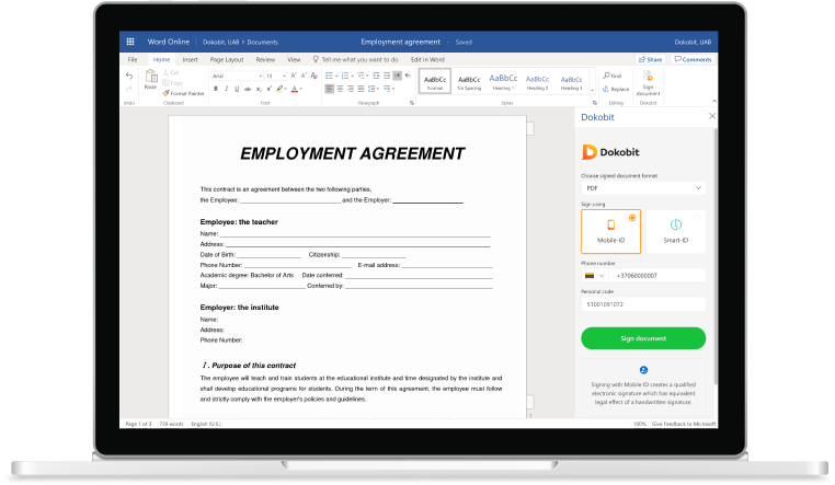 With Dokobit Office 365 Add-in You Can Electronically - Securityscorecard Dashboard Clipart (762x443), Png Download