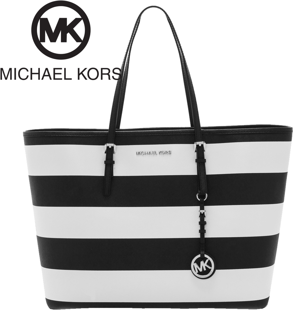 Michael Kors Jet Set Medium Saffiano Leather Top-zip - Michael Kors Striped Bag Black And White Clipart (1104x1104), Png Download