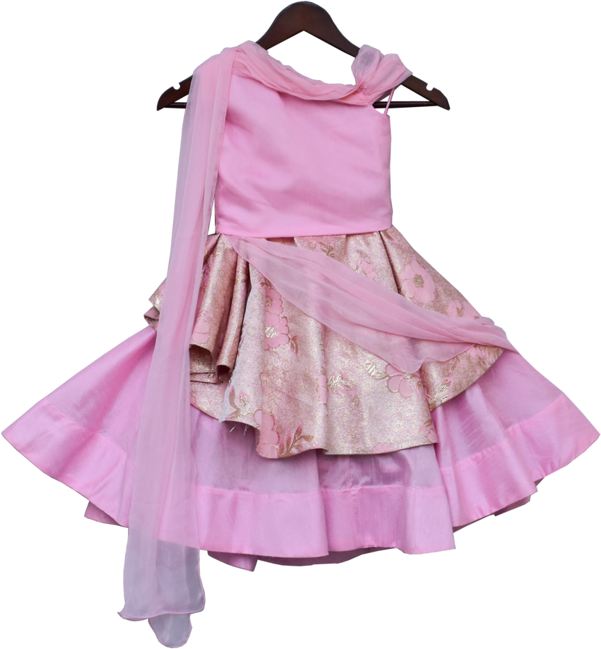 Kids Lehenga - Brocade Drape Lehenga With Chiffon Choli & D Clipart (1200x1197), Png Download