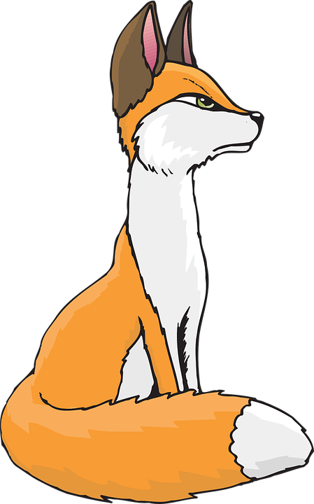 White Orange Fox Tail Fur Proud - Cartoon Transparent Fox Sitting Clipart (449x720), Png Download