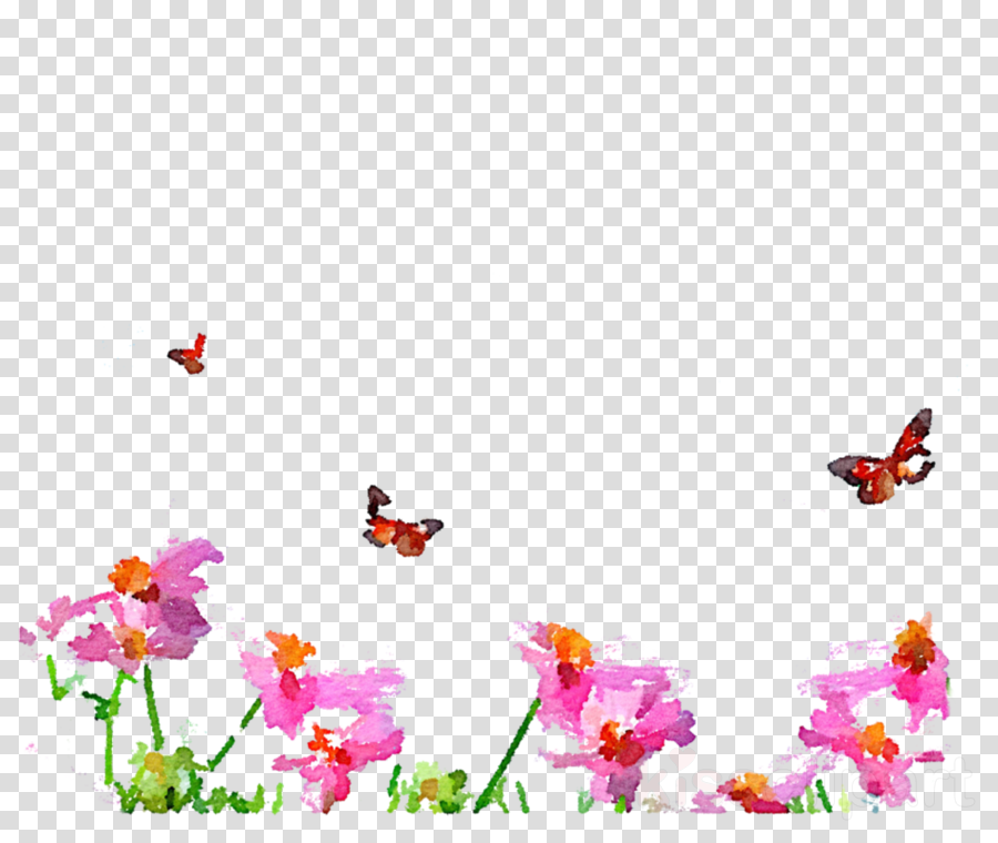 Watercolor Flowers Butterflies Frames Clipart Watercolor - Watercolor Butterfly Flower Png Transparent Png (900x760), Png Download